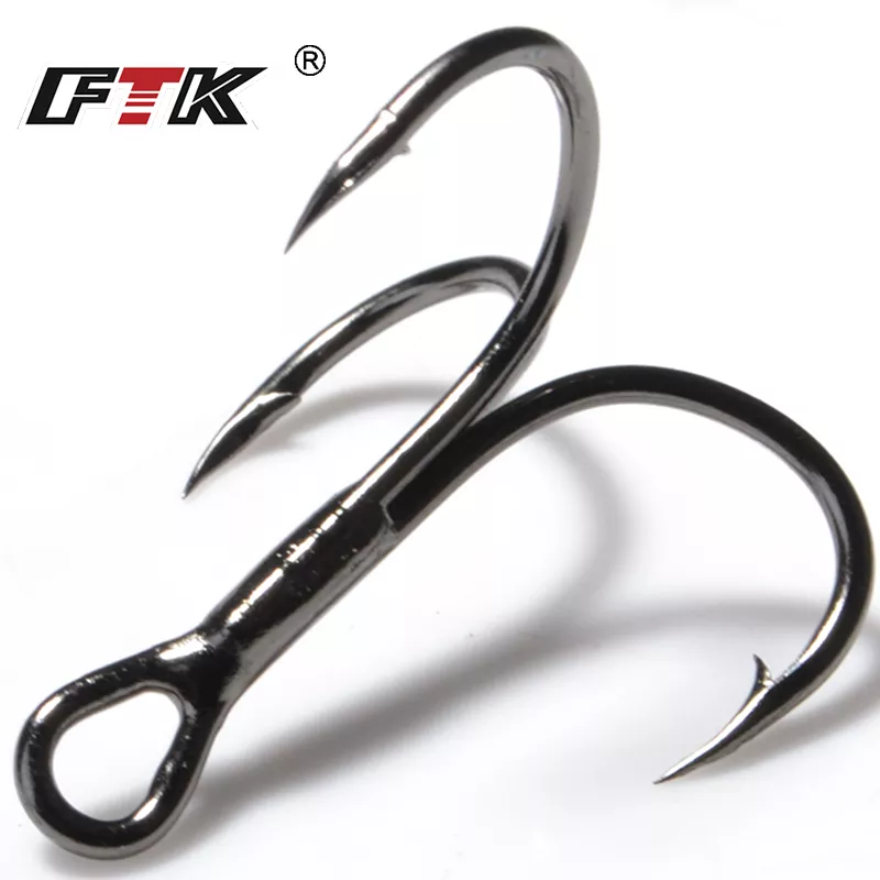 Fishing Hook Offset - FTK 15-20 ชิ้นคว่ําแหลมตะขอเหล็กคาร์บอนสูงตะขอตกปลาสีดํา 2/4/6/8/10 # สําหรับล่อตกปลาเบ็ดสามชั้น